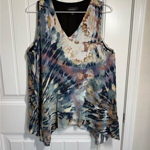Karen Kane Blue and Brown Chiffon Blouse